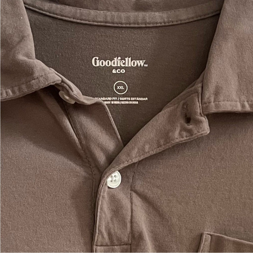 Goodfellow Short Sleeve Polo Shirt Mens XXL Light Brown Vintage Soft Cotton - Picture 4 of 8